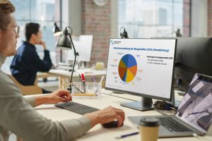 Analyse der Branchenverteilung der B&uuml;rgschaften 2025 in Brandenburg &ndash; Investitionen im Mittelstand visualisiert am Bildschirm